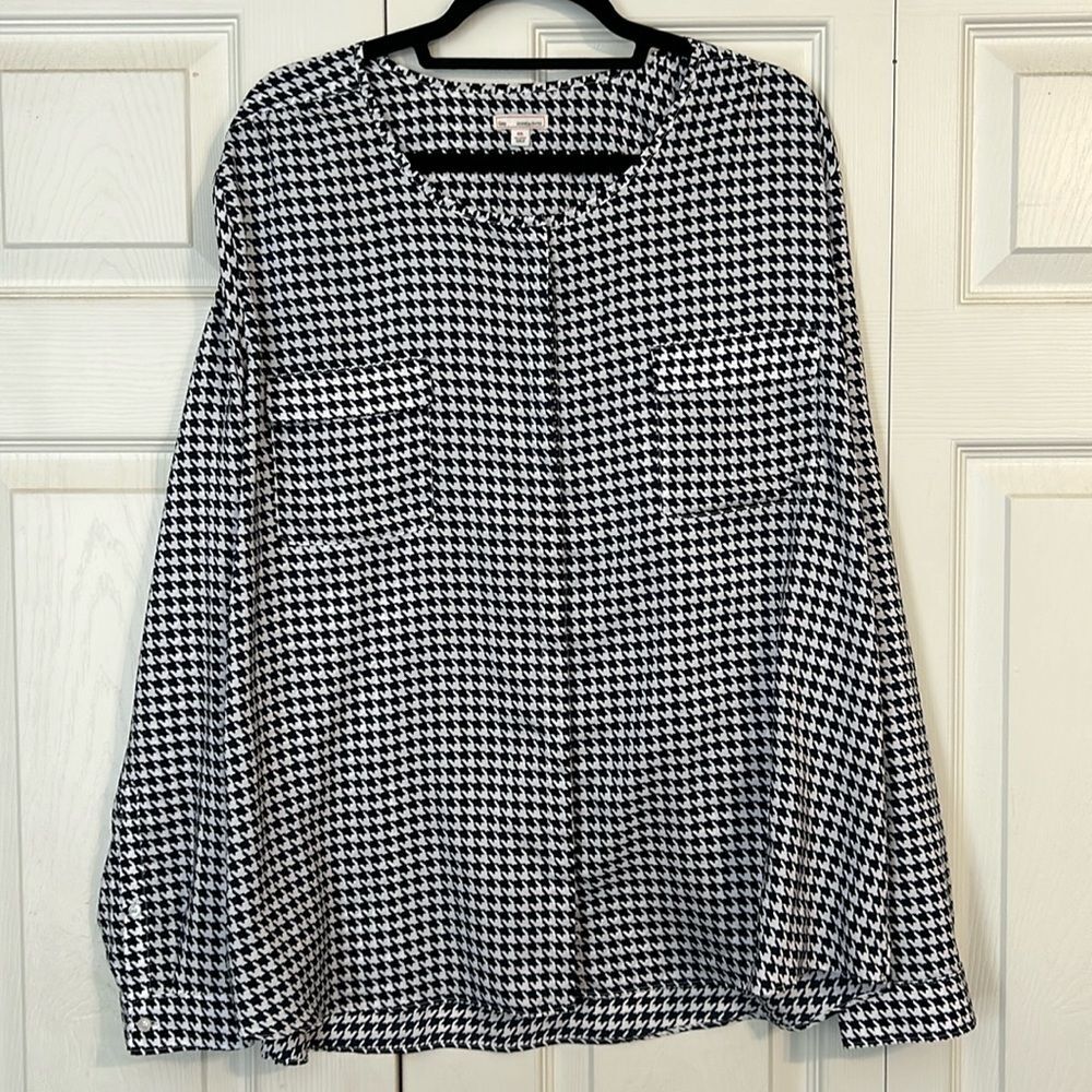 GAP Size XX-Large Navy Blue White Houndstooth Button Down Long Sleeve Crewneck